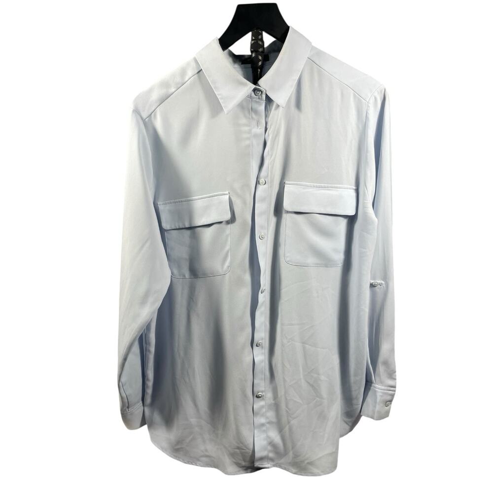 Madison & Co Curvy 1X‎ Light Blue Button Down Blouse Flap Pockets